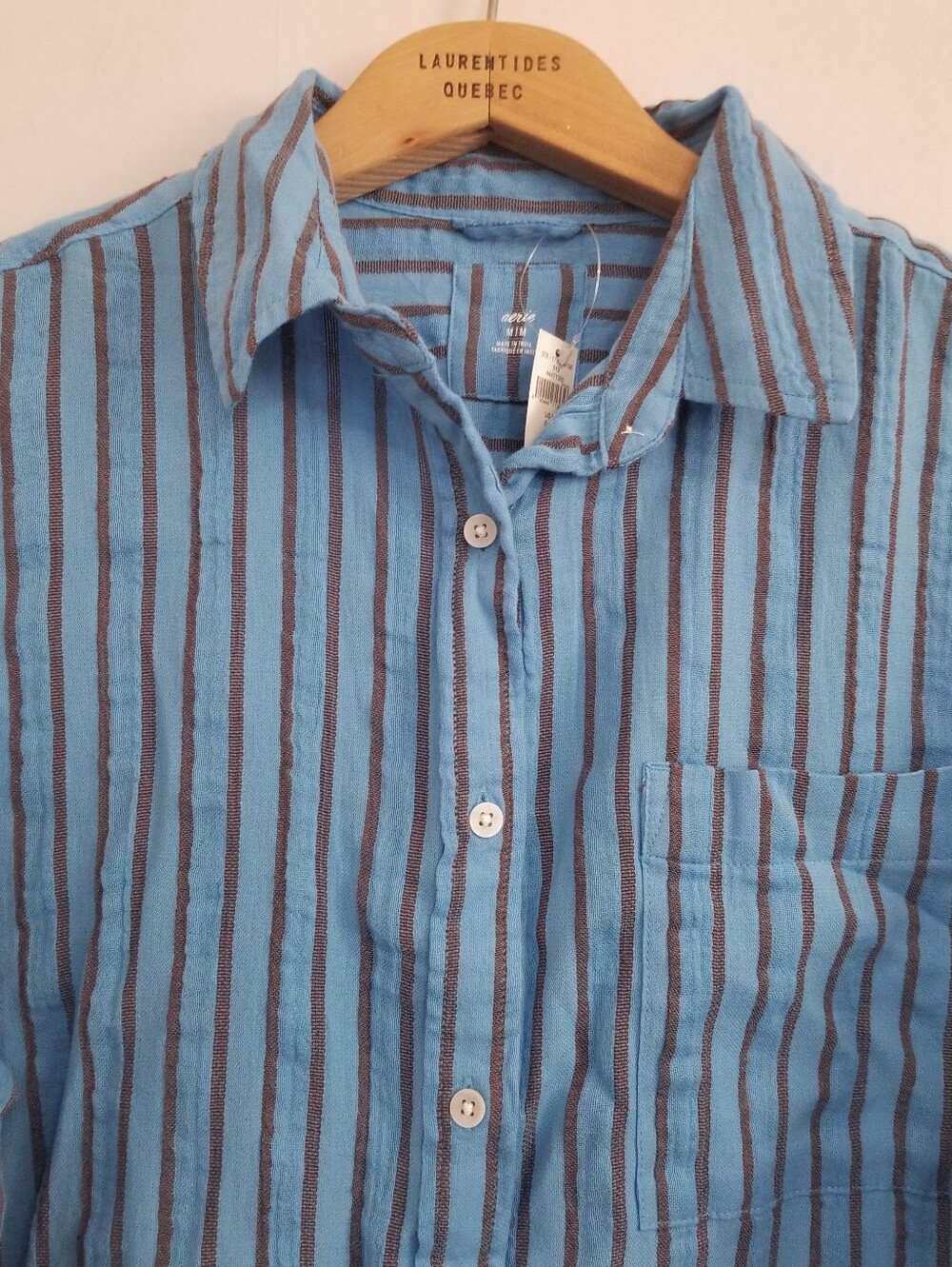 NWT Aerie Blue Striped Gauze Coverup Button Down Shirt Size Medium - Picture 4 of 9